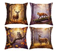 Set di 4 federe per cuscino con animali della foresta, 35,5 x 35,5 cm | Federe per cuscini, tema bosco rustico, aggiornamenti stagionali per la casa, estetica accogliente