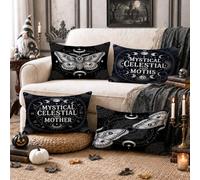 Set di 4 federe per cuscino con citazione celeste e falena mistica, 30 x 50 | Fasi lunari celesti, federe per cuscini, ispirazione occulta, decorazione gotica, tema astrologia, accenti per la casa delle