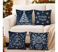 Set di 4 federe per cuscino con citazione natalizia e albero d'inverno, 40,6 x 40,6 cm
