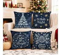 Set di 4 federe per cuscino con citazione natalizia e albero d'inverno, 45
