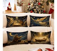 Set di 4 federe per cuscino con citazione religiosa e scena religiosa, 30,5 | Skyline stellato, federe per cuscini, motivi angelici, pastore, mangiatoia, tema spirituale, decorazione invernale per la
