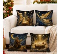 Set di 4 federe per cuscino con citazione religiosa e scena religiosa, 40,6 | Skyline stellato, federe per cuscini, motivi angelici, pastore, mangiatoia, tema spirituale, decorazione invernale per la