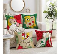 Set di 4 federe per cuscino con viso astratto cubista 22 x 22 | Stile artistico cubista, federe per cuscini, figure umane astratte, decorazione moderna per la casa, blocco dei colori audaci