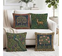 Set di 4 federe per cuscino vintage con albero della fauna selvatica | Arte botanica, federe per cuscini, motivi fauna selvatica, stile arazzo tradizionale, accenti per soggiorno