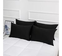 Set di 4 federe protettive in cotone per cuscini queen size con cerniera, colore nero, rinfrescanti e traspiranti, set di 4 federe per cuscini (Queen Size 50,8 x 76,2 cm)