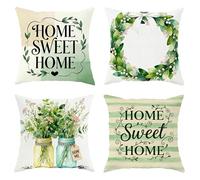 Set di 4 federe quadrate per la casa, rustiche chic, con corona dolce verde primavera, con cerniera nascosta, per soggiorno, letto, ufficio, divano, sedia, decorazione, 71 x 71 cm