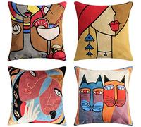 Set di 4 Fodere per Cuscini Picasso 45x45cm Fodere per Cuscini Decorativi in Peluche Stampa Vintage Astratto per Divani Moderni Ufficio Camera da Letto-45 x 45 cm_Rosso_Stile-4