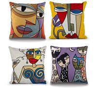 Set di 4 Fodere per Cuscini Picasso 45x45cm Fodere per Cuscini Decorativi in Peluche Stampa Vintage Astratto per Divani Moderni Ufficio Camera da Letto-45 x 45 cm_Giallo_Stile-1