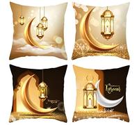 Set di 4 Fodere per Cuscino 45x45cm Cuscini Quadrati Con Luna E Lanterne Federa per Cuscino Motivo a Stella Federe Federe Stella Luna per Ramadan Kareem Party, Divano, Letto, Decorazioni per La Casa