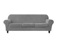 Set di 4 fodere per divano in velluto elasticizzato, per divano a 3 posti, con cuscini separati, protezione per mobili, colore grigio, design diviso per una facile installazione.