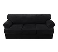 Set di 4 fodere per divano in velluto, per 3 cuscini a T, con federe singole a T, colore nero