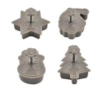 Set di 4 formine per biscotti di Natale con stantuffo, set di 4 formine per biscotti a forma di fiocco di neve, Babbo Natale, albero di Natale (grigio)