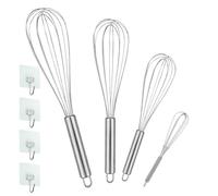 Set di 4 fruste da cucina in acciaio inox, per frullatore manuale per uova contiene 21 cm, 26 cm, 29 cm, frusta per mescolare, mescolare la pasta, le uova, frusta, insaponare, argento