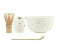 Set di 4 fruste in bambù, Matcha Tea Tet con scopa, ciotola e cucchiaio - Ceremoniale Matcha Utensili per la casa e l'ufficio -Bianco