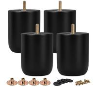 Set di 4 gambe per mobili in legno massiccio nero, piedini di ricambio rotondi con bulloni M8 e dadi a T per divano, divano, armadio, ottomano, reclinabile, montante