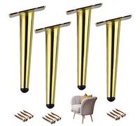 Set di 4 Gambe per mobili in Metallo affusolato Dorato, Gambe di Ricambio Fai da Te per tavolini, divani, sedie, Supporti TV, Pouf, armadi e cassettiere, Viti Incluse.