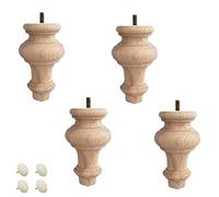 Set di 4 gambe rotonde in legno di faggio grezzo, piedini per divano, armadio, panca, sedia, ottomano, tavolo, TV, mobile, cassettiera, montaggio M8, 8 mm, in legno massello