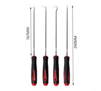 Set di 4 ganci per auto, per rimozione di guarnizioni e estrattori, con alberi in acciaio temprato e impugnatura in plastica (lungo)