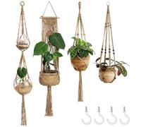Set di 4 ganci per piante da appendere con 4 ganci, supporti decorativi per vasi da fiori, per interni ed esterni, decorazione per la casa, scatola regalo, marrone