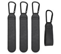 Set di 4 ganci universali per passeggino, portaborsa antiscivolo con moschettoni (5 kg) - compatibile con borsa per pannolini, carrello e bicicletta, materiale ecologico PU (nero)