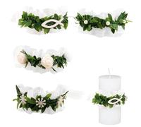 Set di 4 ghirlande per Candele con Diametro di 7 cm, Ideale per Battesimo, Prima Comunione e Matrimoni, in Tessuto di Raso e Perle Sintetiche, con Decorazioni Eleganti e pratiche