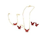 Set di 4 gioielli dolci con ciondolo a forma di farfalla, collana di perle for orecchini da donna, gioielli for ragazza(C-RED)
