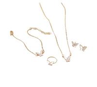 Set di 4 gioielli dolci con ciondolo a forma di farfalla, collana di perle for orecchini da donna, gioielli for ragazza(C-WHITE)