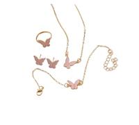 Set di 4 gioielli dolci con ciondolo a forma di farfalla, collana di perle for orecchini da donna, gioielli for ragazza(C-PINK)