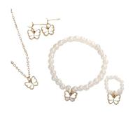 Set di 4 gioielli dolci con ciondolo a forma di farfalla, collana di perle for orecchini da donna, gioielli for ragazza(A-WHITE)