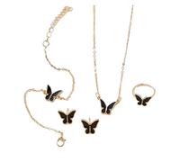 Set di 4 gioielli dolci con ciondolo a forma di farfalla, collana di perle for orecchini da donna, gioielli for ragazza(C-BLACK)