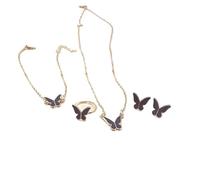 Set di 4 gioielli dolci con ciondolo a forma di farfalla, collana di perle for orecchini da donna, gioielli for ragazza(C-COFFEE)