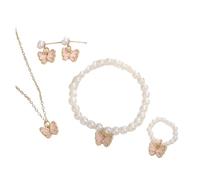 Set di 4 gioielli dolci con ciondolo a forma di farfalla, collana di perle for orecchini da donna, gioielli for ragazza(A-PINK)