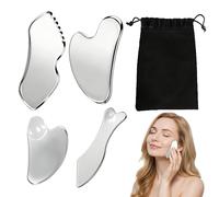 Set di 4 gua sha in acciaio inox, strumento per massaggio viso Gua Sha, include custodia da viaggio per una comoda cura del viso e del corpo con oli, pratico strumento di bellezza per massaggio viso