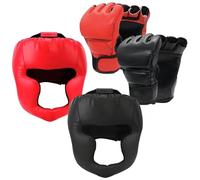 Set di 4 guanti da boxe e copricapo, per adulti, include 2 paia di guanti e 2 copricapo, imbottitura in pelle PU e schiuma, attrezzatura da allenamento per sparring