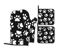 Set di 4 guanti da cucina e un tappetino resistente al calore, adatti per cuocere e cucinare.