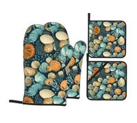 Set di 4 guanti da cucina WHJSSF con alghe e conchiglie stampate ispessite pratiche anti-scottature isolamento termico per cottura in cucina