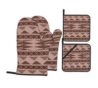 Set di 4 guanti da forno e presine con motivo tribale azteco Southwest 1, resistenti al calore e con spessore di 500 gradi, adatti per grigliate e forni a microonde