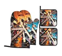 Set di 4 guanti da forno e presine per chitarra elettrica, resistenti al calore, resistenti al calore, per cucinare e cuocere