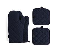 Set di 4 guanti da forno e presine, resistenti al calore, 500 gradi, extra spessi, lunghi, guanti da cucina in cotone per cucinare (30,5 cm, blu scuro)