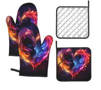 Set di 4 guanti da forno e presine resistenti al calore fino a 260 °C, guanti da forno e cuscinetti caldi, guanti da cucina con cuore arcobaleno, presine per cottura alla griglia