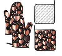 Set di 4 guanti da forno e presine resistenti al calore fino a 260 °C, guanti da forno e cuscinetti caldi, guanti da cucina, colore oro rosa, guanti da cucina a forma di cuore, presine per cottura