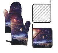 Set di 4 guanti da forno e presine resistenti al calore fino a 260 °C, guanti da forno e cuscinetti caldi, guanti da cucina per lo spazio esterno, galassia, universo, presine, presine per cottura alla