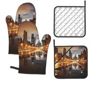 Set di 4 guanti da forno e presine resistenti al calore fino a 260 °C, guanti da forno e cuscinetti caldi, guanti da cucina Chicago, presine per cottura alla griglia
