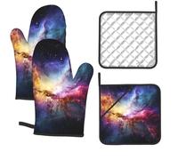 Set di 4 guanti da forno e presine resistenti al calore fino a 260 °C, guanti da forno e cuscinetti caldi, guanti da cucina con nebulosa e galassia nell'universo, presine per cottura alla griglia
