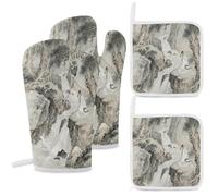 Set di 4 guanti da forno e presine, resistenti al calore, per ascoltare la primavera nella valle dei pini, guanti da forno per cottura in cucina, barbecue all'aperto