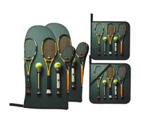 Set di 4 guanti da tennis e racchette, in grado di resistere a temperature elevate fino a 260 °C, guanti da forno per barbecue, feste e forno