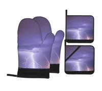 Set di 4 guanti in silicone con stampa di fulmini tempesta, guanti da forno anti-scottatura, guanti da forno, copertura per pentole, guanti da cucina