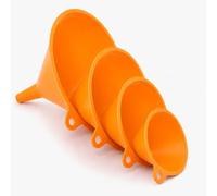 Set di 4 Imbuti, Plastica Imbuto Cucina, Robusti Imbuti da Riempimento, per Liquidi e Ingredienti Secchi, Diverse Dimensioni Imbuto, Ideale per Conserve, Cucina, Laboratorio e Olio per Auto, Arancione