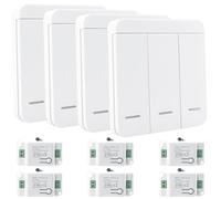 Set di 4 interruttori radio per luce radiocomandata, 230 V, 10 A, con 6 ricevitori, interruttore da parete senza fili fino a 50 m, portata 200-2000 W, senza cablaggio richiesto