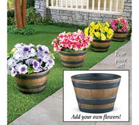 Set Di 4 Legno Rustico Barile Giardino Esterno Fiore Frutta e Verdura Fioriere